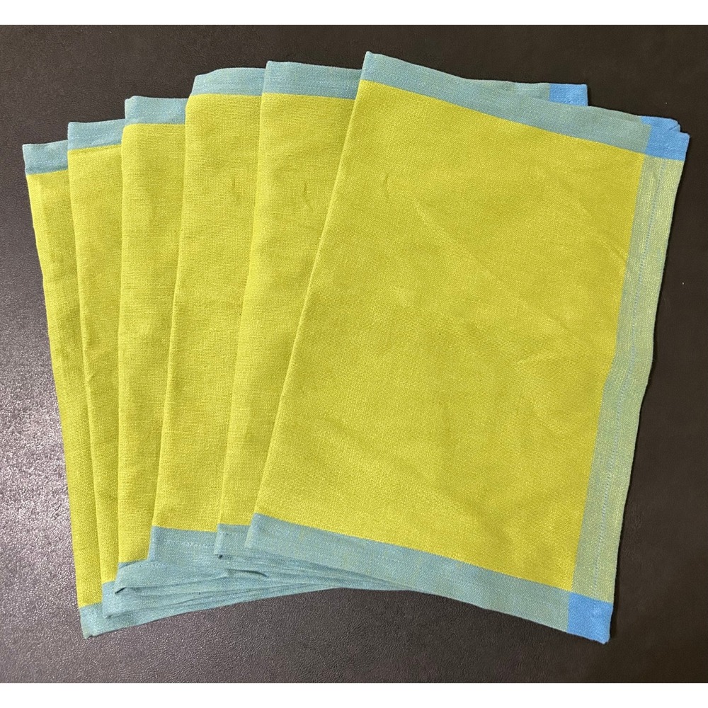 Pier 1 Imports Placemats Set/6 Lime Green Blue Border Cotton Color-Block Summer
